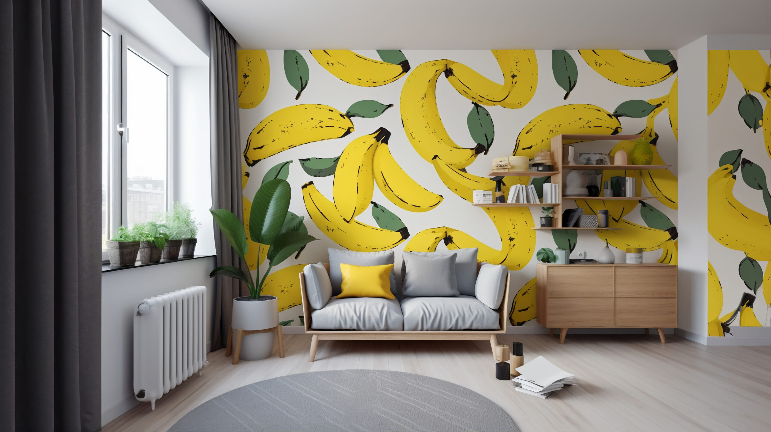 Dettaglio grafico di carta da parati moderna botanica per arredo d'interni